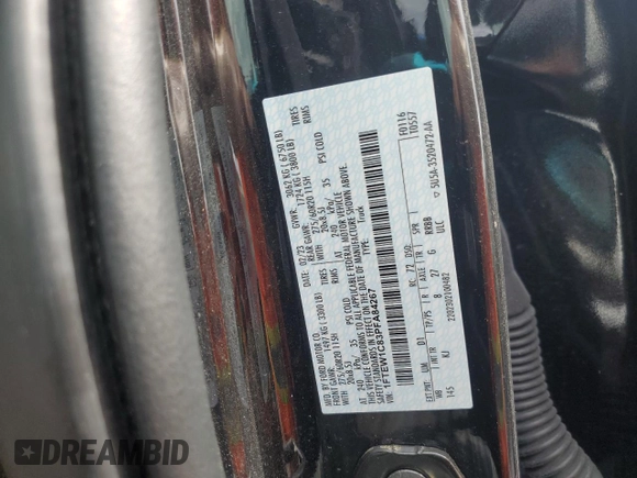 2023 Ford F-150 XL with VIN 1FTEW1C83PFA84267, listed as a Copart auction lot 65042545 with 54,508 mi miles and Salvage title. Bid and sale history available at DreamBid. Image 12.