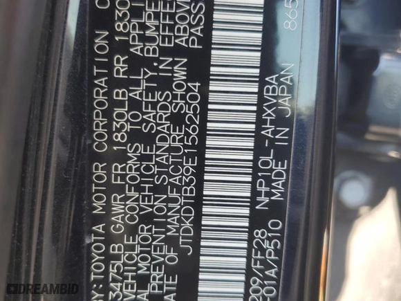 2014 Toyota Prius c One with VIN JTDKDTB39E1562504, listed as a Copart auction lot 52150365 with 195,052 mi miles and Salvage Title. Bid and sale history available at carsss.com. Image 12.