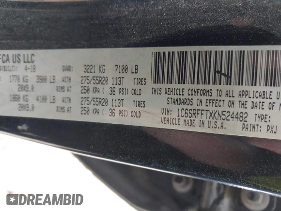 2019 Ram 1500 Big Horn z VIN 1C6SRFFTXKN524482, wystawiony jako IAAI lot #42012837 z przebiegiem 117 176 mil mil oraz . Historia ofert i sprzedaży dostępna na DreamBid. Obrazek 9.