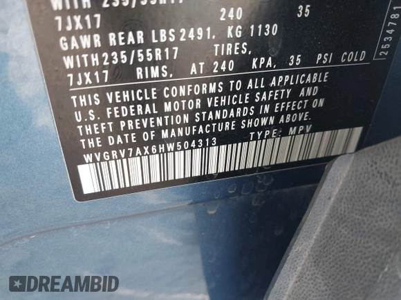 2017 Volkswagen Tiguan Wolfsburg Edition with VIN WVGRV7AX6HW504313, listed as a IAAI auction lot 40950812 with 149,884 mi miles and . Bid and sale history available at DreamBid. Image 9.