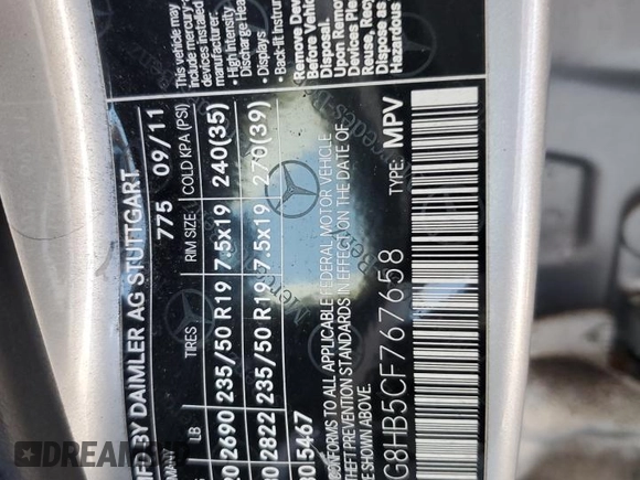2012 Mercedes-Benz GLK 350 with VIN WDCGG8HB5CF767658, listed as a Copart auction lot 71152104 with 68,267 mi miles and Salvage Title. Bid and sale history available at DreamBid. Image 13.