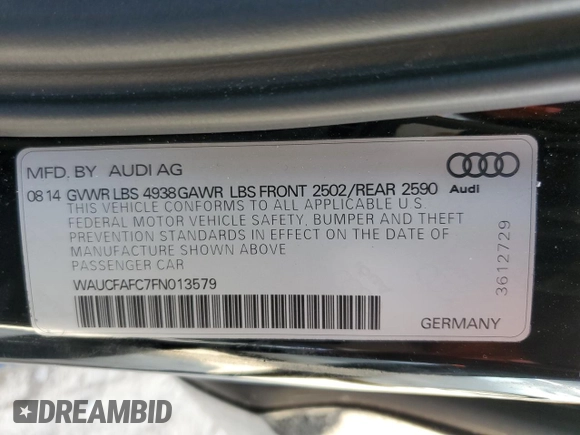 2015 Audi A6 2.0T Premium with VIN WAUCFAFC7FN013579, listed as a Copart auction lot 88356155 with 97,439 mi miles and Salvage Title. Bid and sale history available at carsss.com. Image 13.