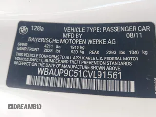 2012 BMW 1 Series 128i z VIN WBAUP9C51CVL91561, wystawiony jako IAAI lot #42831576 z przebiegiem 111 789 mil mil oraz . Historia ofert i sprzedaży dostępna na DreamBid. Obrazek 9.