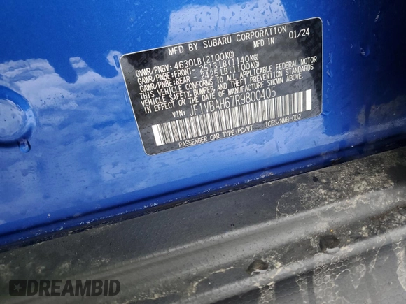 2024 Subaru WRX Premium с VIN JF1VBAH67R9800405, выставлен на аукционе Copart как лот 44717795 с пробегом 25 662 миль миль и Списание • Salvage title. История ставок и продаж доступна на DreamBid. Изображение 12.