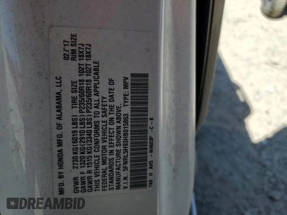 2017 Honda Odyssey Touring z VIN 5FNRL5H93HB015863, wystawiony jako Copart lot #56926815 z przebiegiem 267 380 mil mil oraz Szkoda całkowita • Salvage title. Historia ofert i sprzedaży dostępna na DreamBid. Obrazek 13.