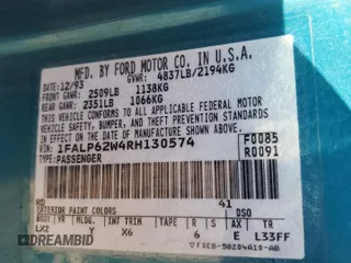 1994 Ford Thunderbird LX with VIN 1FALP62W4RH130574, listed as a Copart auction lot 78352894 with 116,140 mi miles and Non Repairable. Bid and sale history available at DreamBid. Image 12.