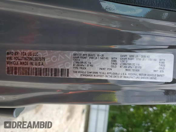 2021 Jeep Gladiator Rubicon с VIN 1C6JJTBG5ML507579, выставлен на аукционе Copart как лот 60409785 с пробегом 62 585 миль миль и Списание • Salvage title. История ставок и продаж доступна на DreamBid. Изображение 12.