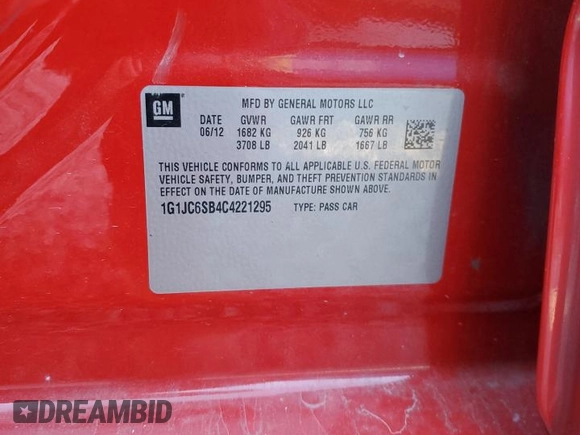 2012 Chevrolet Sonic LT with VIN 1G1JC6SB4C4221295, listed as a Copart auction lot 81294604 with 158,597 mi miles and Salvage title. Bid and sale history available at DreamBid. Image 12.