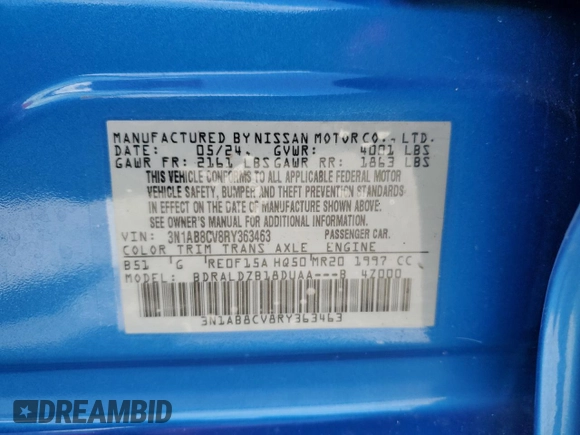 2024 Nissan Sentra SV with VIN 3N1AB8CV8RY363463, listed as a Copart auction lot 57972965 with 15,786 mi miles and Salvage title. Bid and sale history available at DreamBid. Image 12.