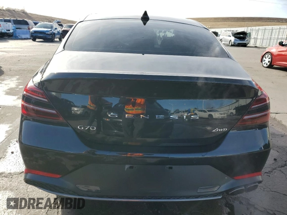 2023 Genesis G70 2.0T with VIN KMTG34TA5PU132838, listed as a Copart auction lot 85335444 with 5,970 mi miles and Salvage Title. Bid and sale history available at DreamBid. Image 6.