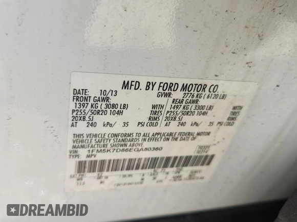 2014 Ford Explorer XLT z VIN 1FM5K7D86EGA80360, wystawiony jako Copart lot #61604015 z przebiegiem 186 072 mil mil oraz Szkoda całkowita • Salvage title. Historia ofert i sprzedaży dostępna na DreamBid. Obrazek 13.