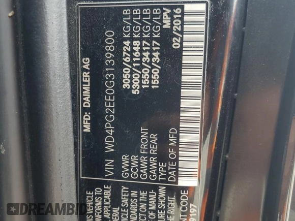 2016 Mercedes-Benz Metris Passenger with VIN WD4PG2EE0G3139800, listed as a Copart auction lot 59172655 with 345,121 mi miles and Salvage title. Bid and sale history available at DreamBid. Image 14.