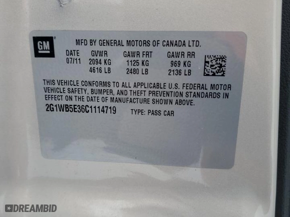 2012 Chevrolet Impala LT Retail with VIN 2G1WB5E36C1114719, listed as a Copart auction lot 43478785 with 85,584 mi miles and Non Repairable. Bid and sale history available at carsss.com. Image 13.