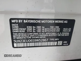 2025 BMW X5 xDrive40i with VIN 5UX23EU06S9W52867, listed as a IAAI auction lot 41726171 with 5,123 mi miles. Bid and sale history available at carsss.com. Image 9.