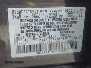 2015 Nissan Sentra SV with VIN 3N1AB7AP4FY381663, listed as a IAAI auction lot 41792516 with 147,706 mi miles and . Bid and sale history available at DreamBid. Image 9.