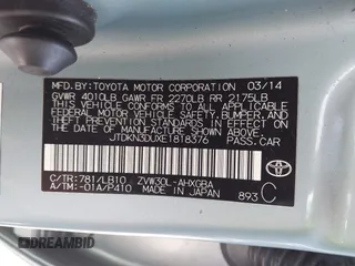 2014 Toyota Prius Four with VIN JTDKN3DUXE1818376, listed as a IAAI auction lot 39833114 with 138,302 mi miles. Bid and sale history available at carsss.com. Image 9.