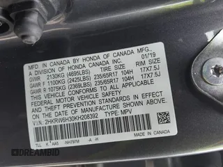 2019 Honda CR-V LX with VIN 2HKRW6H30KH208392, listed as a IAAI auction lot 41795592 with 74,771 mi miles. Bid and sale history available at carsss.com. Image 9.