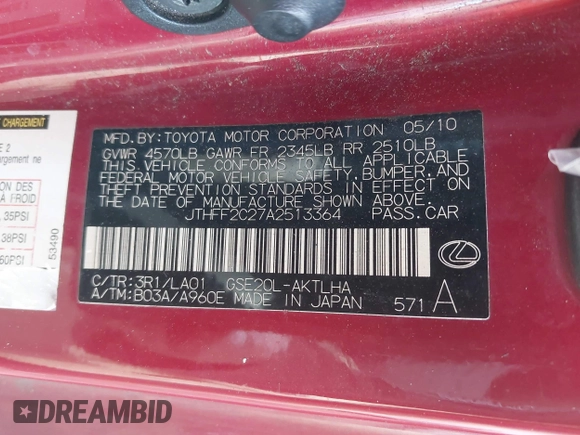 2010 Lexus IS 250 C с VIN JTHFF2C27A2513364, выставлен на аукционе IAAI как лот 41682632 с пробегом 283 165 миль миль и . История ставок и продаж доступна на DreamBid. Изображение 9.