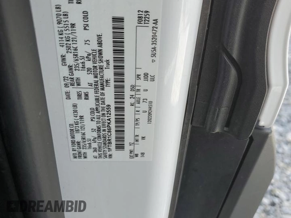 2023 Ford Transit Cargo with VIN 1FTBR1C86PKA12559, listed as a Copart auction lot 60771385 with 11,478 mi miles and Non repairable. Bid and sale history available at DreamBid. Image 13.