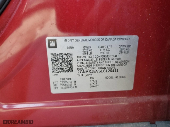 2020 Chevrolet Equinox LT with VIN 2GNAXJEV6L6126411, listed as a Copart auction lot 78169094 with 34,136 mi miles and Salvage Title. Bid and sale history available at carsss.com. Image 15.