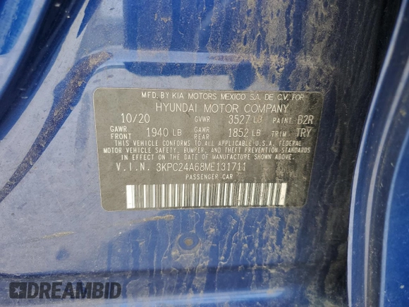 2021 Hyundai Accent SE с VIN 3KPC24A68ME131711, выставлен на аукционе Copart как лот 51224325 с пробегом 114 742 миль миль и Списание • Salvage title. История ставок и продаж доступна на DreamBid. Изображение 14.