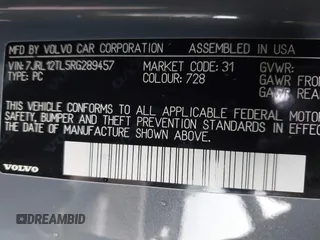 2024 Volvo S60 Plus Dark Theme with VIN 7JRL12TL5RG289457, listed as a IAAI auction lot 41657372 with 1,640 mi miles and . Bid and sale history available at DreamBid. Image 9.