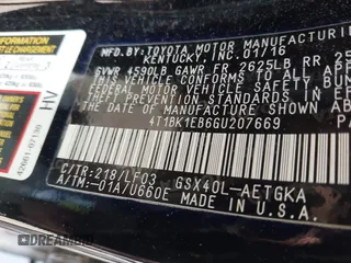 2016 Toyota Avalon Limited with VIN 4T1BK1EB6GU207669, listed as a IAAI auction lot 42122285 with 27,012 mi miles and . Bid and sale history available at carsss.com. Image 9.