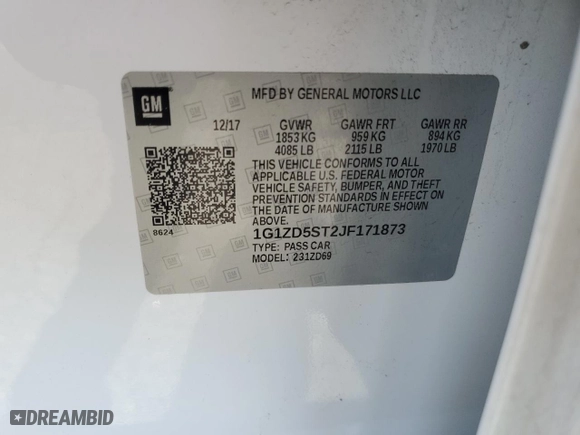 2018 Chevrolet Malibu LT with VIN 1G1ZD5ST2JF171873, listed as a Copart auction lot 47688505 with 158,789 mi miles and Salvage Title. Bid and sale history available at carsss.com. Image 14.