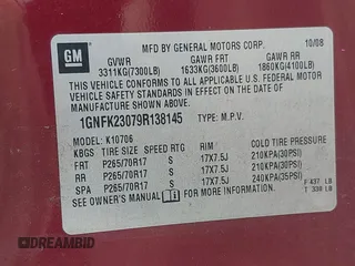 2009 Chevrolet Tahoe 2LT z VIN 1GNFK23079R138145, wystawiony jako IAAI lot #42109914 z przebiegiem 211 063 mil mil oraz . Historia ofert i sprzedaży dostępna na DreamBid. Obrazek 9.