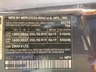 2013 Mercedes-Benz M 350 with VIN 4JGDA5JB8DA103562, listed as a Copart auction lot 45216375 with 157,395 mi miles and Salvage Title. Bid and sale history available at DreamBid. Image 15.