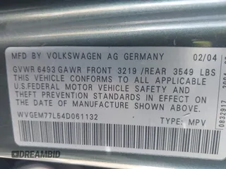 2004 Volkswagen Touareg with VIN WVGEM77L54D061132, listed as a IAAI auction lot 42127905 with 146,801 mi miles and . Bid and sale history available at DreamBid. Image 9.