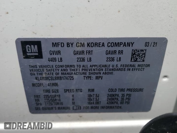 2021 Buick Encore GX Preferred z VIN KL4MMCSL8MB174725, wystawiony jako Copart lot #57096485 z przebiegiem 51 071 mil mil oraz Szkoda całkowita • Salvage title. Historia ofert i sprzedaży dostępna na DreamBid. Obrazek 13.