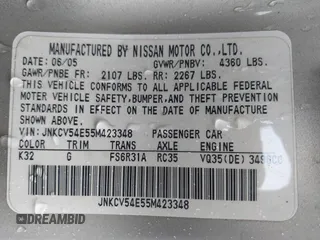 2005 Infiniti G35 with VIN JNKCV54E55M423348, listed as a IAAI auction lot 42195346 with 160,714 mi miles. Bid and sale history available at carsss.com. Image 9.