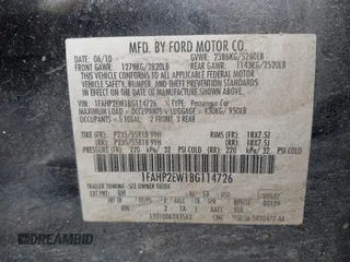 2011 Ford Taurus SEL with VIN 1FAHP2EW1BG114726, listed as a IAAI auction lot 41689674 with 312,338 mi miles. Bid and sale history available at carsss.com. Image 9.