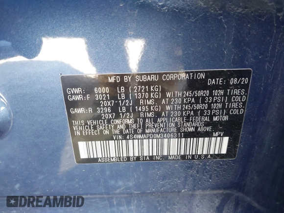 2021 Subaru Ascent Limited z VIN 4S4WMAPD0M3406311, wystawiony jako IAAI lot #41865161 z przebiegiem 86 631 mil mil oraz . Historia ofert i sprzedaży dostępna na DreamBid. Obrazek 9.