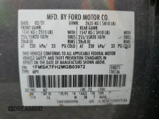 2021 Ford Explorer Limited z VIN 1FMSK7FH2MGB03972, wystawiony jako Copart lot #62786575 z przebiegiem 91 586 mil mil oraz Szkoda całkowita • Salvage title. Historia ofert i sprzedaży dostępna na DreamBid. Obrazek 14.
