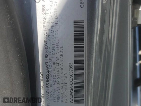 2014 Audi A7 Premium Plus z VIN WAUWGAFCXEN037853, wystawiony jako Copart lot #54741855 z przebiegiem 162 927 mil mil oraz Szkoda całkowita • Salvage title. Historia ofert i sprzedaży dostępna na DreamBid. Obrazek 13.