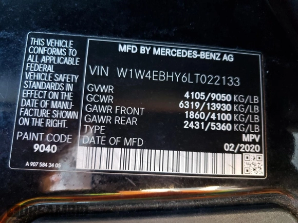 2020 Mercedes-Benz Sprinter with VIN W1W4EBHY6LT022133, listed as a Copart auction lot 46877493 with 69,538 mi miles and . Bid and sale history available at DreamBid. Image 14.