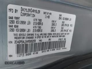 2004 Chrysler Town & Country Touring with VIN 2C4GP54L54R585259, listed as a IAAI auction lot 41934045 with 211,376 mi miles and . Bid and sale history available at DreamBid. Image 9.