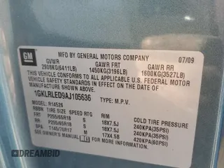2010 GMC Acadia SLE with VIN 1GKLRLED9AJ105636, listed as a Copart auction lot 42146635 with 140,026 mi miles and Salvage Title. Bid and sale history available at DreamBid. Image 13.