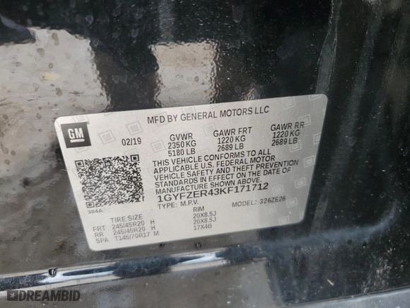 2019 Cadillac XT4 FWD Sport with VIN 1GYFZER43KF171712, listed as a Copart auction lot 54553605 with 81,158 mi miles and Salvage Title. Bid and sale history available at carsss.com. Image 12.
