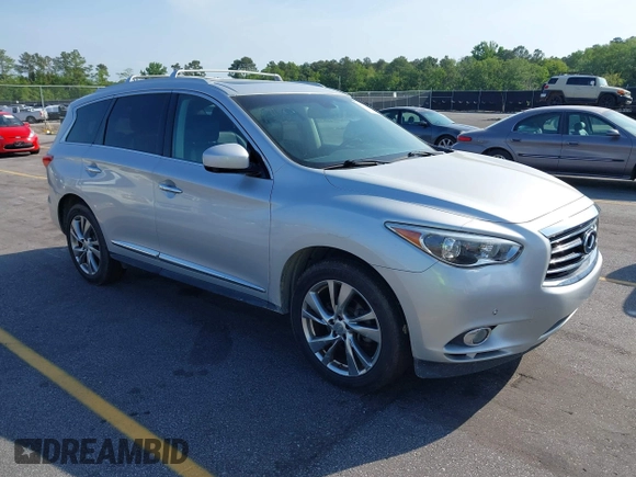 2013 Infiniti JX35 with VIN 5N1AL0MN5DC344635, listed as a IAAI auction lot 42150132 with 193,293 mi miles. Bid and sale history available at carsss.com. Image 1.