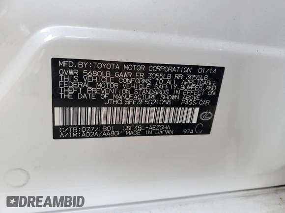 2014 Lexus LS 460 with VIN JTHCL5EF3E5021058, listed as a Copart auction lot 55998885 with 320,339 mi miles and Salvage title. Bid and sale history available at DreamBid. Image 12.