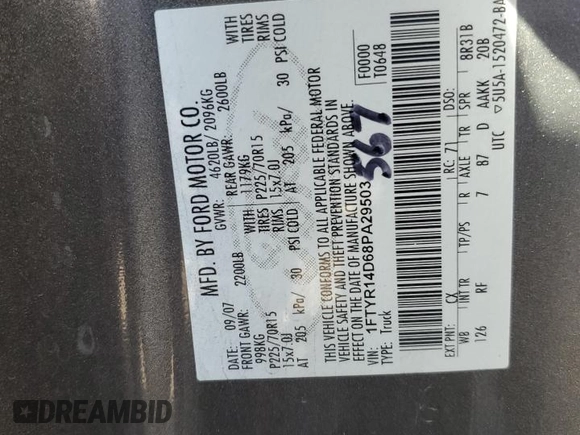 2008 Ford Ranger XL with VIN 1FTYR14D68PA29503, listed as a Copart auction lot 80765104 with 214,079 mi miles and Salvage title. Bid and sale history available at DreamBid. Image 12.