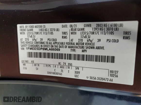 2021 Ford Bronco with VIN 1FMEE5DP8MLA86069, listed as a Copart auction lot 53457875 with 46,575 mi miles and Salvage title. Bid and sale history available at DreamBid. Image 14.