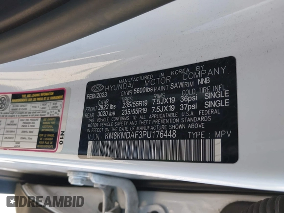 2023 Hyundai Ioniq 5 SE with VIN KM8KMDAF3PU176448, listed as a IAAI auction lot 42218598 with 65,321 mi miles and . Bid and sale history available at DreamBid. Image 9.