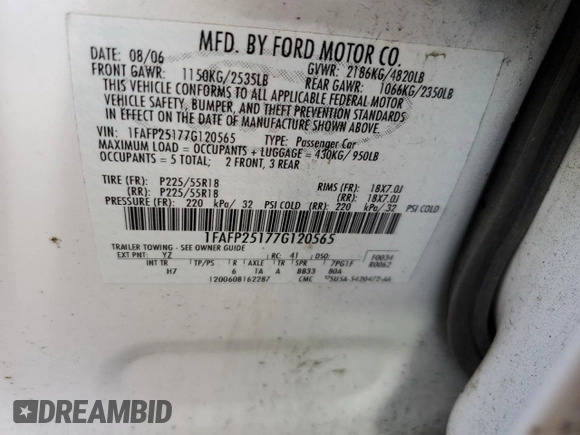 2007 Ford Five Hundred Limited z VIN 1FAFP25177G120565, wystawiony jako Copart lot #46661325 z przebiegiem 67 857 mil mil oraz Szkoda całkowita • Salvage title. Historia ofert i sprzedaży dostępna na DreamBid. Obrazek 13.