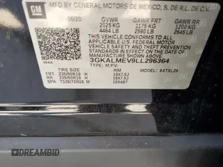 2020 GMC Terrain SLE with VIN 3GKALMEV9LL296364, listed as a Copart auction lot 61935365 with 146,551 mi miles and Salvage title. Bid and sale history available at DreamBid. Image 13.