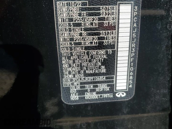 2023 Infiniti QX55 Luxe с VIN 3PCAJ5JR3PF106854, выставлен на аукционе Copart как лот 52217985 с пробегом 24 380 миль миль и Списание • Salvage title. История ставок и продаж доступна на DreamBid. Изображение 14.