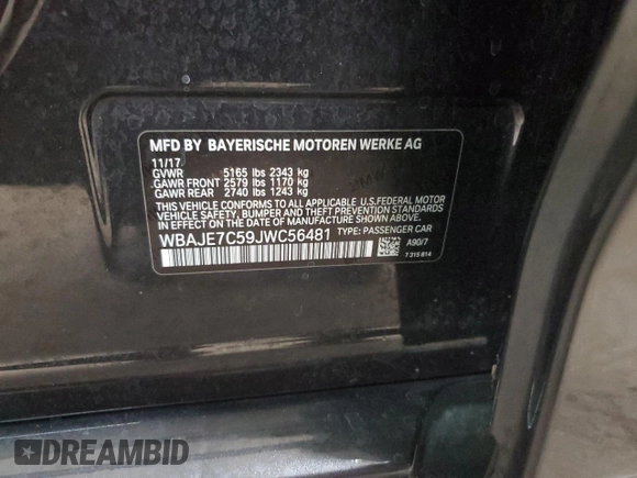 2018 BMW 5 Series 540i xDrive z VIN WBAJE7C59JWC56481, wystawiony jako Copart lot #50831085 z przebiegiem 105 558 mil mil oraz Szkoda całkowita • Salvage title. Historia ofert i sprzedaży dostępna na DreamBid. Obrazek 15.